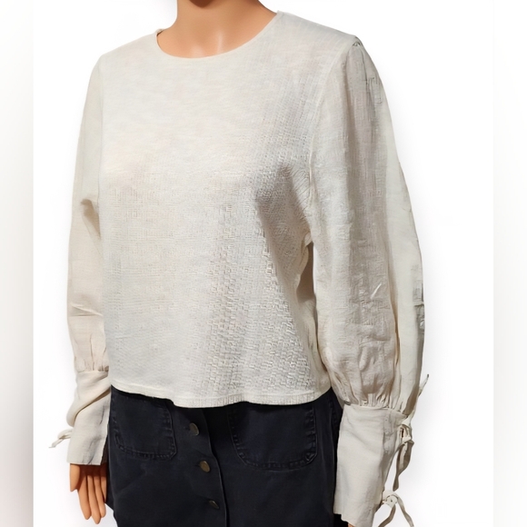 Zara Cream Blouse with Tie Sleeves - Picture 5 of 7